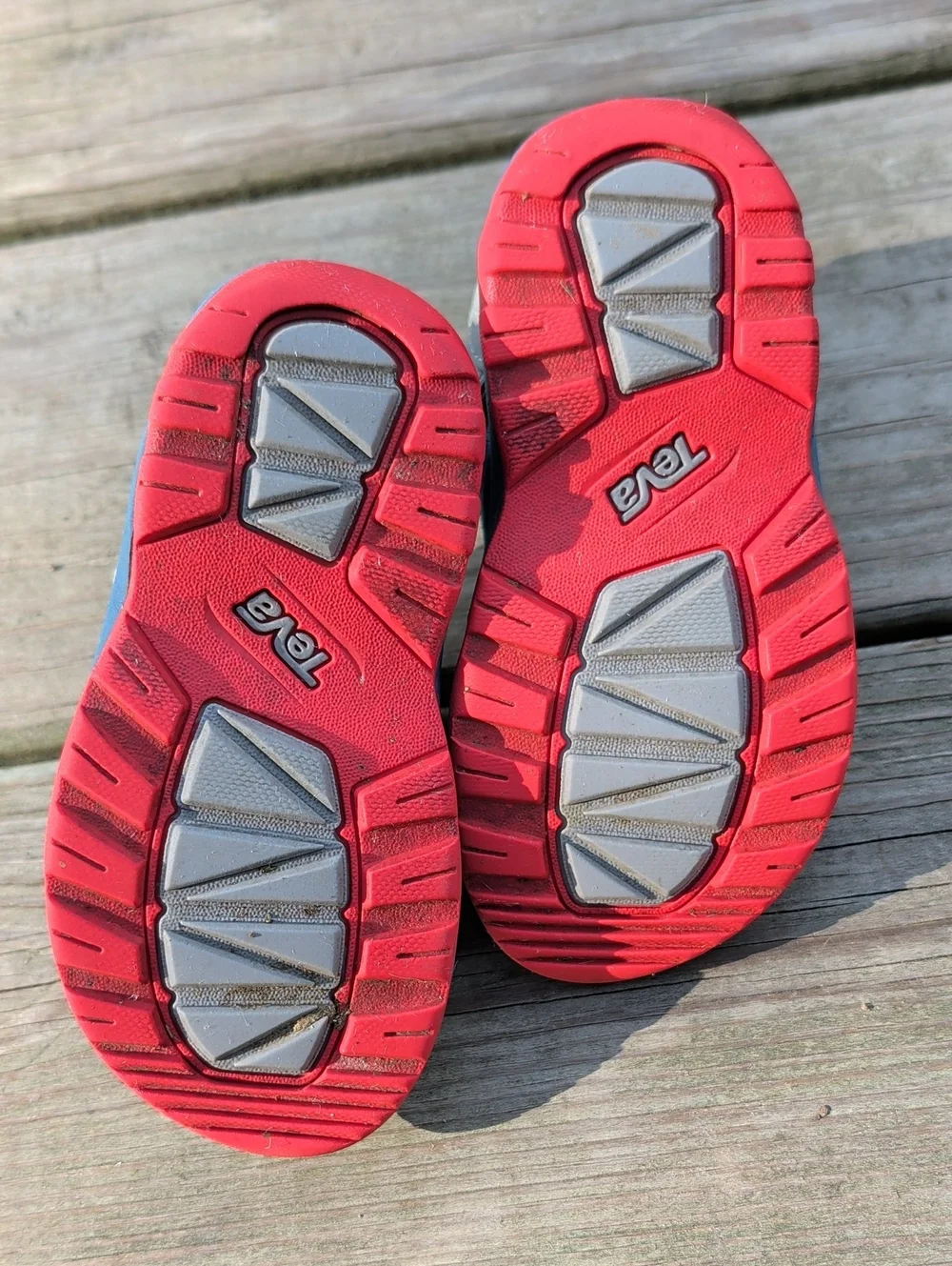 Teva Kids Gray and Blue Open-Toe Sandals with Red Logo